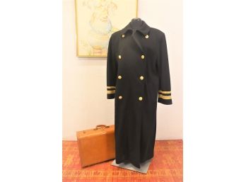 Double-Breasted Coat With Classic Collar Cuffs, Gold Buttons, Bullion Braid Stripes - No Label