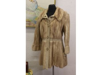 Vintage Leather & Fur Jacket With Gold Bail Pull Buttons - (size S)