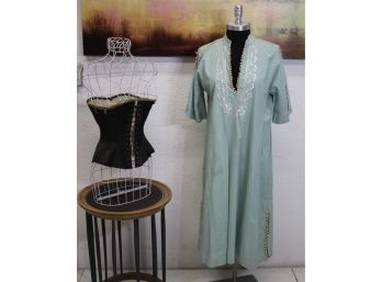 Plunge Neck Tunic With Embroidered Front And Lace French Knot Slits - Size: S