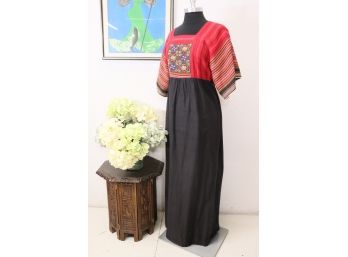 Vintage Red And Black High Waisted Bohemian Dress