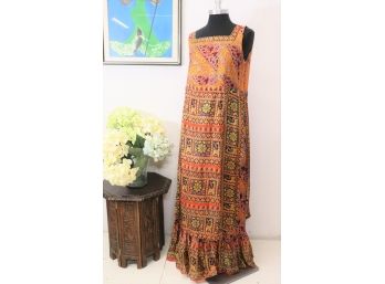 Split Colorful Pattern Ethnic Long Dress