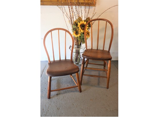 Lot Of Two Mismatched Antique Bow Back Chairs
