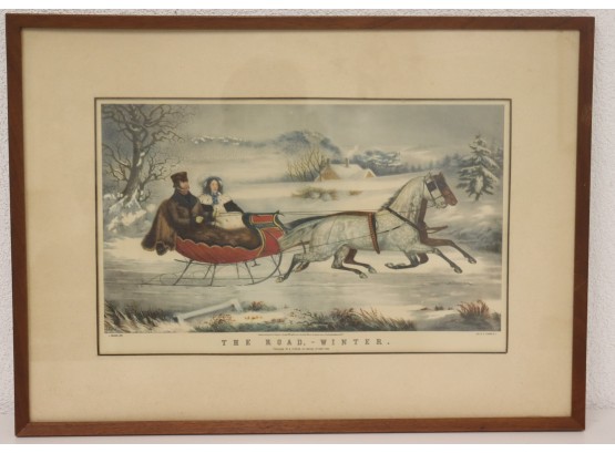 Vintage Framed Print - 'The Road, -Winter' - N. Currier, Publisher