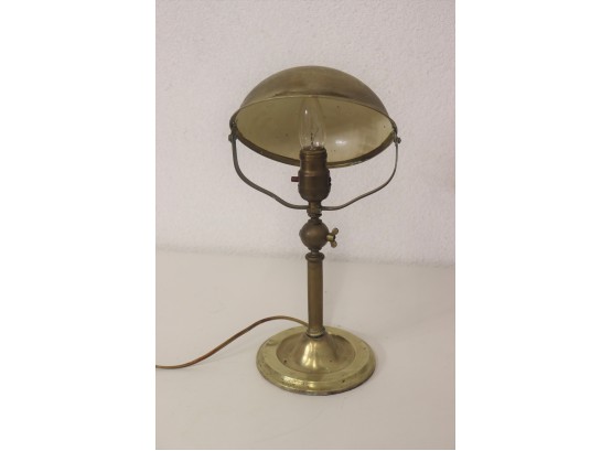 Brass Harp Adjustable Dome Lamp - Interior Of Dome Shade Is Finished In White