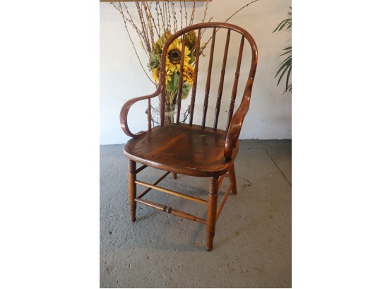 Oak Spindle Back Swan-Scroll Arm Chair
