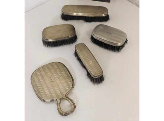 Group Lot Of Art Deco Style Clothing Brushes And A Hand Mirror - One Brush Marked MC STERLING B3 14