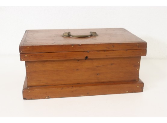 Antique Wooden Box - Locking Hinged Top