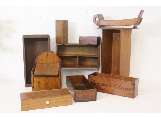 Group Lot Of Vintage Wooden Boxes