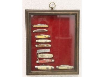 Framed Collection Of Vintage Pocket Knives - Including Valor, Lockheed, Philco And Others