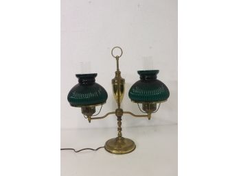 Vintage Double Light Student Lamp With Green Shades