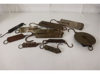 Group Lot Of Vintage  Hanging, Spring Balance And Hand Scales - Chatillon, Landers, And Other Makers