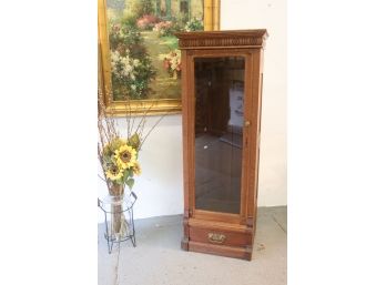 Oak Display Cabinet With Large Glass Panel Door - No Shelves