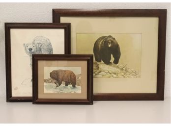 Art Group Lot: Three Big, Bad Bear In Nature Prints - One Is Signed, Dated, Limited-Edition 26/200