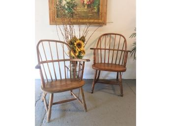 Two Oak Windsor Arm Chairs