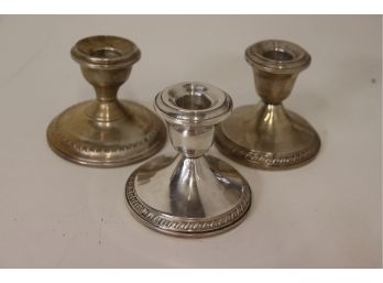 Group Of 3 Silver Sterling Weighted Rope Pattern Candleholders -  2 Crown And 1 N.S. Co.