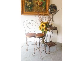 Group Lot Of Wire Twist Furniture - Chair, Stool, And Shaving Stand