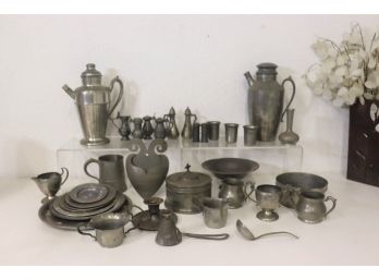 Group Lot Of Pewter Tabletop Items & Serveware