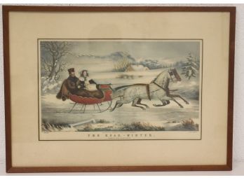 Vintage Framed Print - 'The Road, -Winter' - N. Currier, Publisher