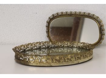 2 Brass & Mirror  Vanity Trays-small  (11' And 10')