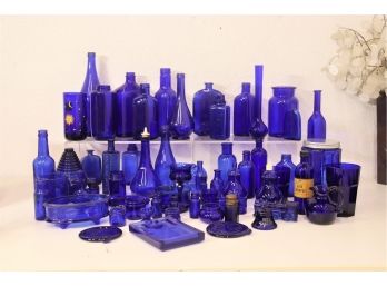 Voluminous Grouping Of Blue Glass - Many Varied Shapes & Sizes