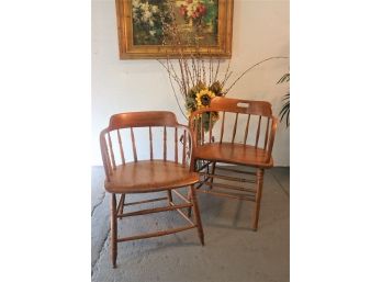 A Pair Of Mismatched Antique Short Spindle Windsot Tub Armchairs