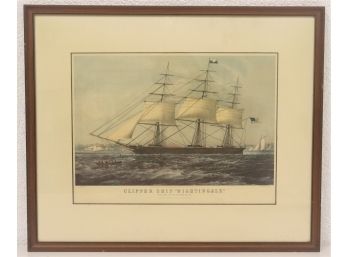 Vintage N. Currier Lithograph Of 'Clipper Ship Nightingale' Circa 1854