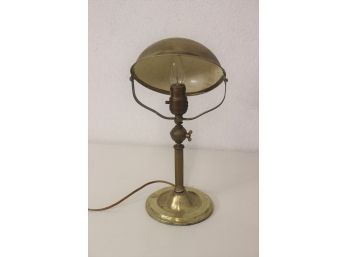 Brass Harp Adjustable Dome Lamp - Interior Of Dome Shade Is Finished In White