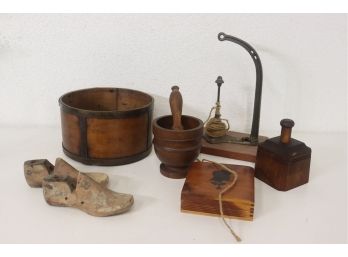 Group Lot Of Vintage Wooden Craft Tools And Equipment