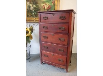 Mahogany Tall Chest Of Drawers With Oval Mirror
