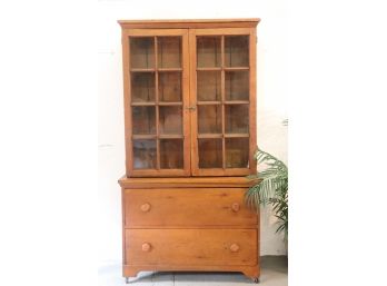 Knotty Pine Hutch Two Door With Three Shelves Over Two Drawers
