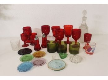 Group Lot Of Varied Colorful, Festive Glass