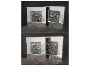 A Quartet Of Mezzo-Relivo Bouquet Wall Plaques Inset In Mirrored Frame