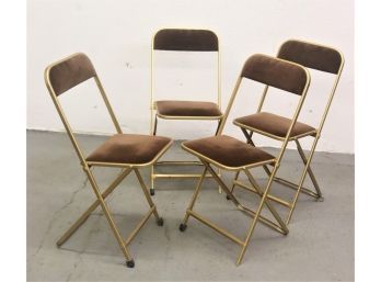 #2  Set Of 4  A. Fritz Co MCM Folding Chairs - Straight Top Rail Back