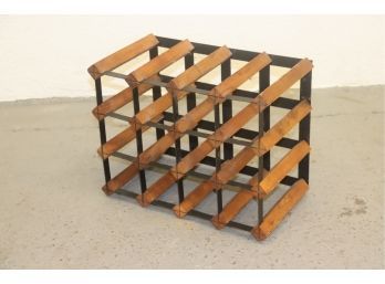 Vintage Black Steel & Teak 12 Bottle Wine Rack