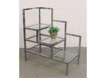 Stylish Chrome And Glass Three Step Corner Display