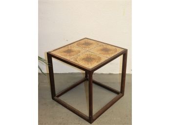 Wooden Open Side Cube Table With Quad Starburst Ceramic Top