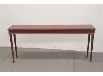 Elegant Long And Narrow Red Console Table With Faux-Bamboo Accents