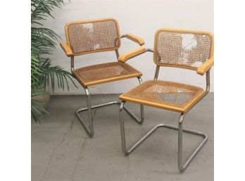 Two Classic Cesca Chairs - Chrome, Wood, Rattan - Will Need To Be Re-caned