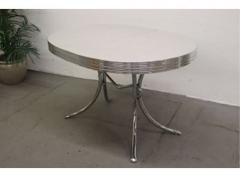 Oval Retro Dining Table, Chrome Plated With White Top