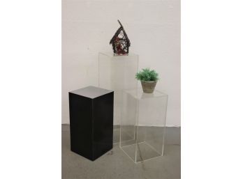 Trio Of Acrylic Display Pillars - One Black And Two Transparent