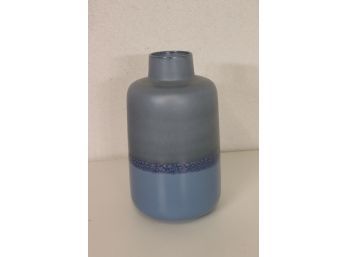 Crate & Barrel Cylinder Vase - Steel Gray Into Shades Of Blue, Made In Portugal