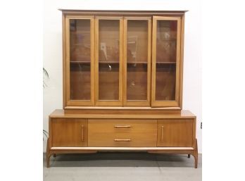 MCM Scandinavian Style High 4 Pane Curio On Long And Low Cabinet