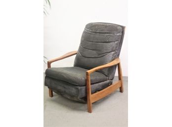 Vintage Walnut And Black Leather MCM Reclining Chair