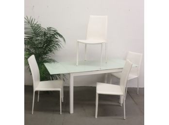 Sleek Tempered Glass Top Dining Table And Four Chair Set - Seafoam Green On White - Table Has 2 Flaps