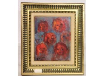 Artist Score - Orange Girl Heads: 6, White Baby Noggins:1 - Original Signed Oil On Canvas