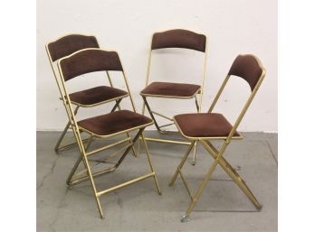 #1 Set Of Four Chocolate Brown Velvet On Gold-tone Folding Chairs - A. Fritz & Co - Arch Top Rail