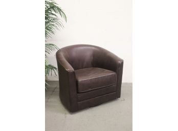 Big Boss Tweed Burnished Leather Barrel Arm Chair On Swivel Bass