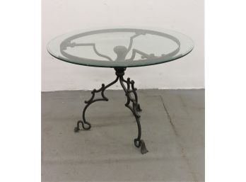 Ornate Kinda Goth Iron Work Table Base With Round Glass Top - Are Those Webbed Feet Also?