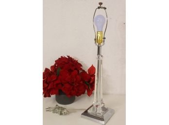 Hollywood Regency Style Lucite Pillar Lamp With Chrome Base