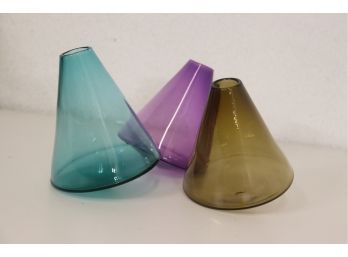 Trio Of Colored Glass Wobble Vases - By Jeremy And Chelsea Griffith, Signed 'Delish' - 6' H